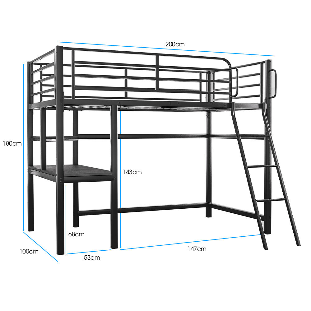 Gaming Loft Bed with Desk, Steel Metal Frame, Space Saving Design, for Single Mattress, Matte Dark Grey - 9348948127870 Toy Chest Australia 2