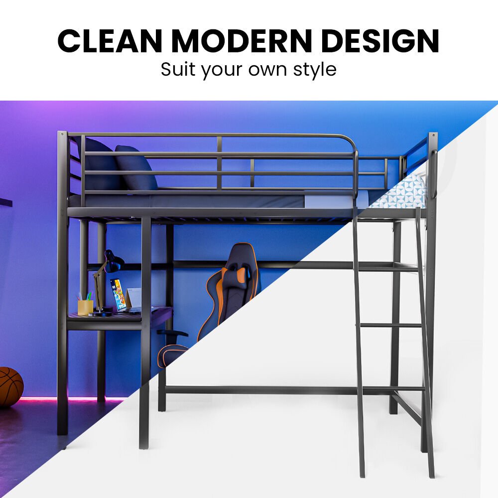 Gaming Loft Bed with Desk, Steel Metal Frame, Space Saving Design, for Single Mattress, Matte Dark Grey - 9348948127870 Toy Chest Australia 3