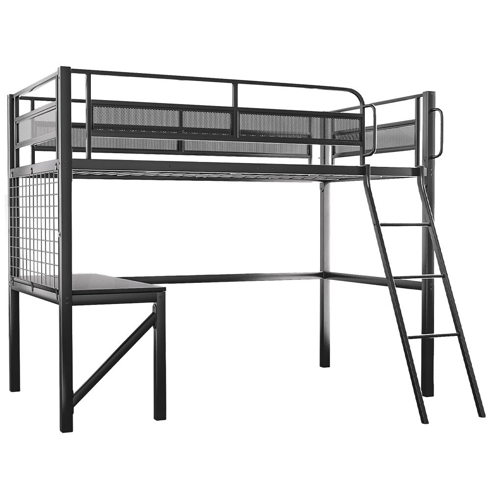 Gaming Loft Bed with Desk, Gridwall, Steel Metal Frame, Space Saving Design, for Single Mattress, Matte Dark Grey - 9348948127900 Toy Chest Australia 1