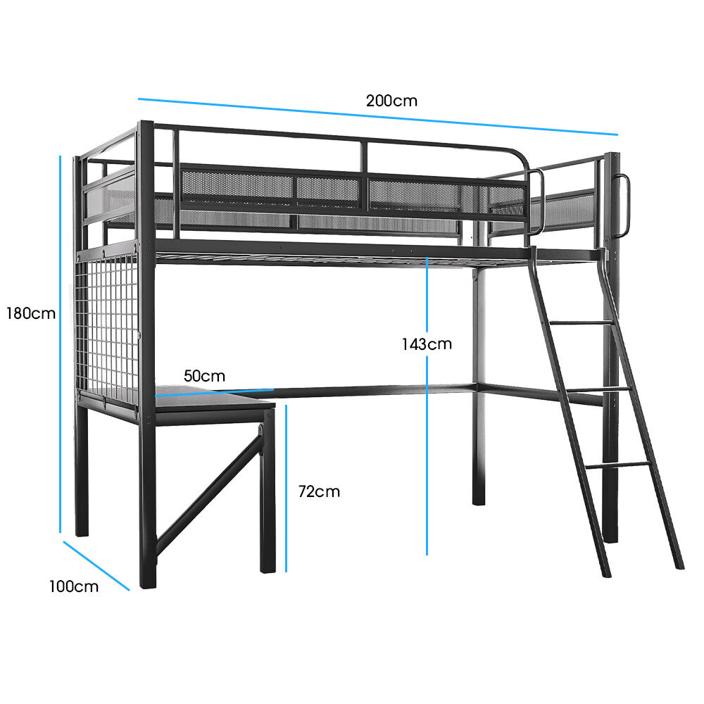 Gaming Loft Bed with Desk, Gridwall, Steel Metal Frame, Space Saving Design, for Single Mattress, Matte Dark Grey - 9348948127900 Toy Chest Australia 7