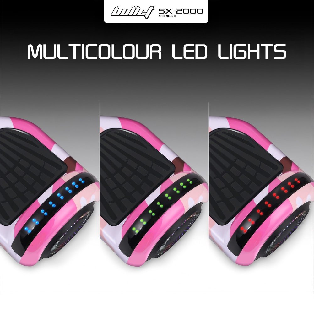 BULLET SX - 2000 Hoverboard Scooter, 500W Brushless, Superior Self Balancing System, UL Certified, LED Lights, Pink Camo