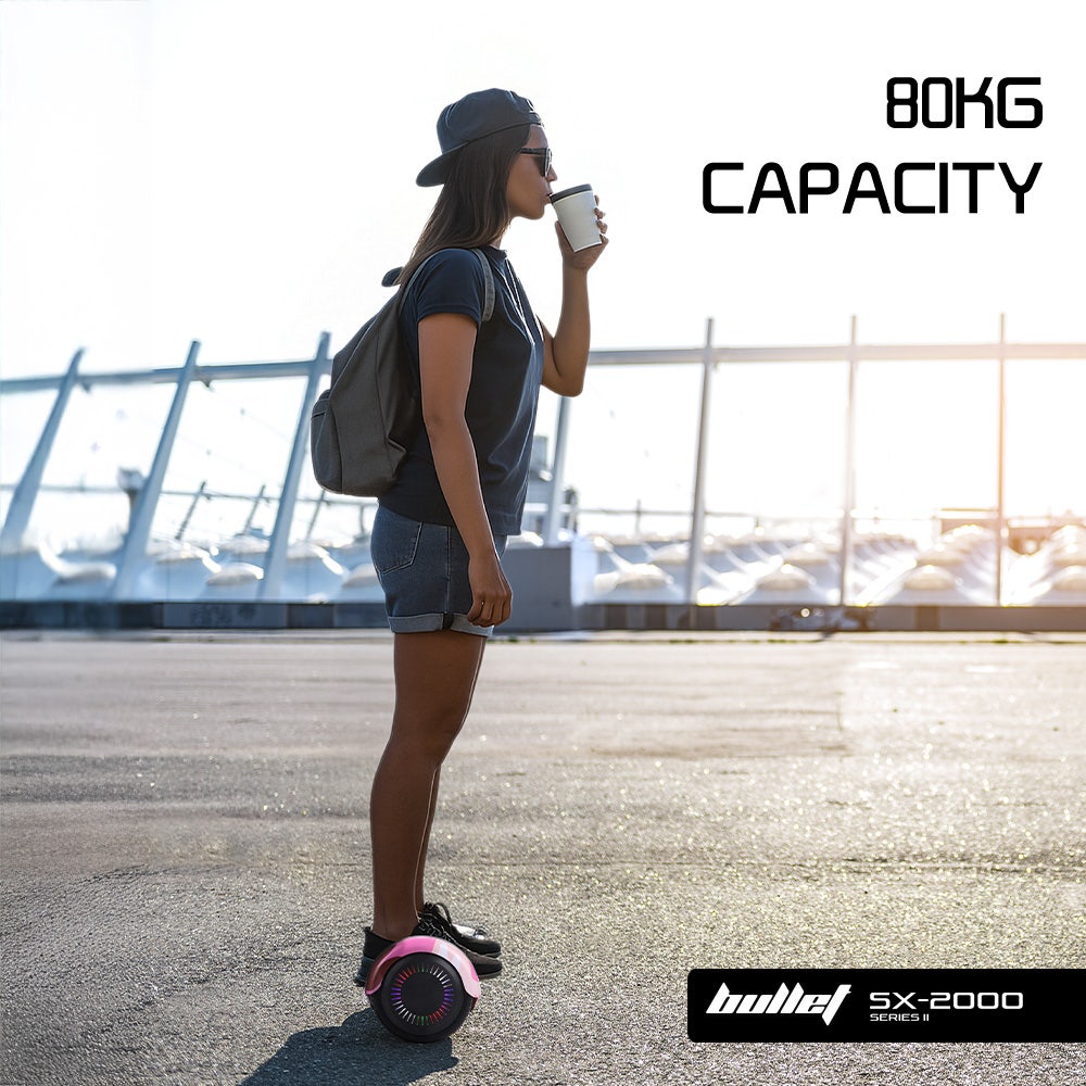 BULLET SX - 2000 Hoverboard Scooter, 500W Brushless, Superior Self Balancing System, UL Certified, LED Lights, Pink Camo
