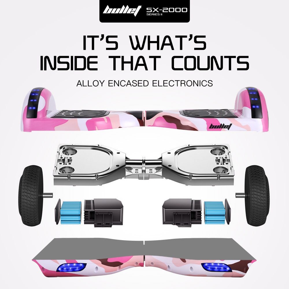 BULLET SX - 2000 Hoverboard Scooter, 500W Brushless, Superior Self Balancing System, UL Certified, LED Lights, Pink Camo