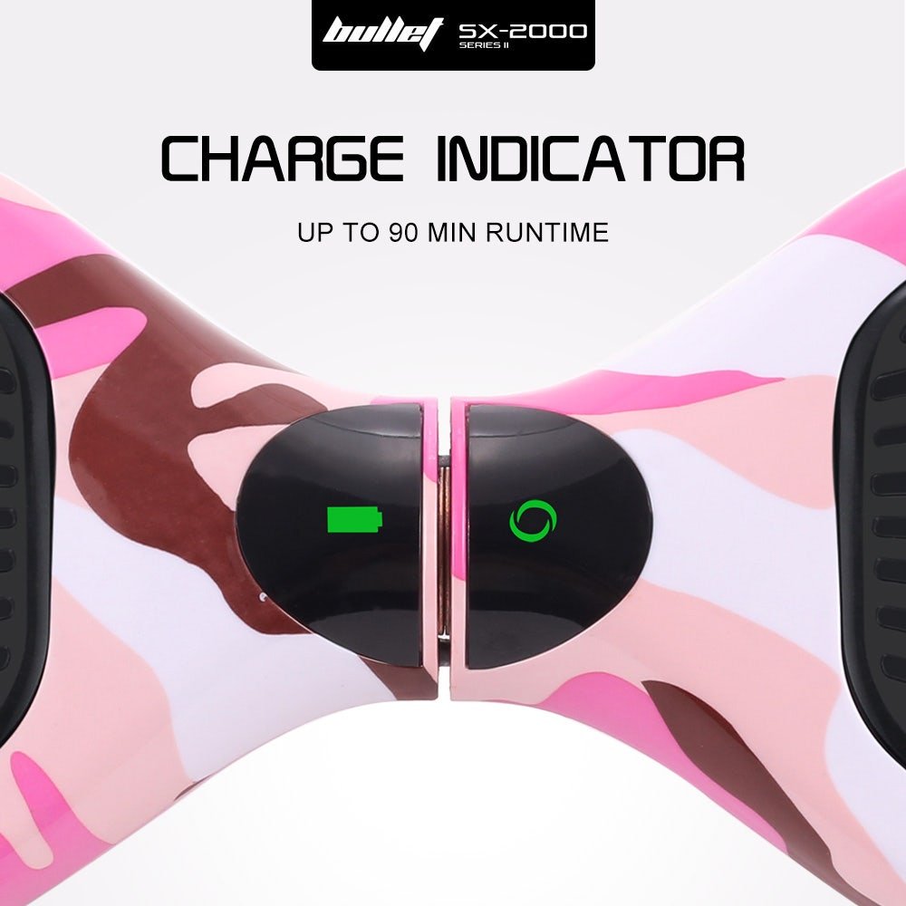 BULLET SX - 2000 Hoverboard Scooter, 500W Brushless, Superior Self Balancing System, UL Certified, LED Lights, Pink Camo