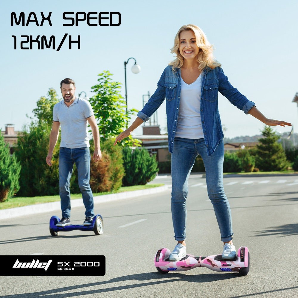 BULLET SX - 2000 Hoverboard Scooter, 500W Brushless, Superior Self Balancing System, UL Certified, LED Lights, Pink Camo