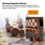 Social Hike Wooden Chess & Checkers 2 in 1 – Magnetic Travel Foldable Board Game