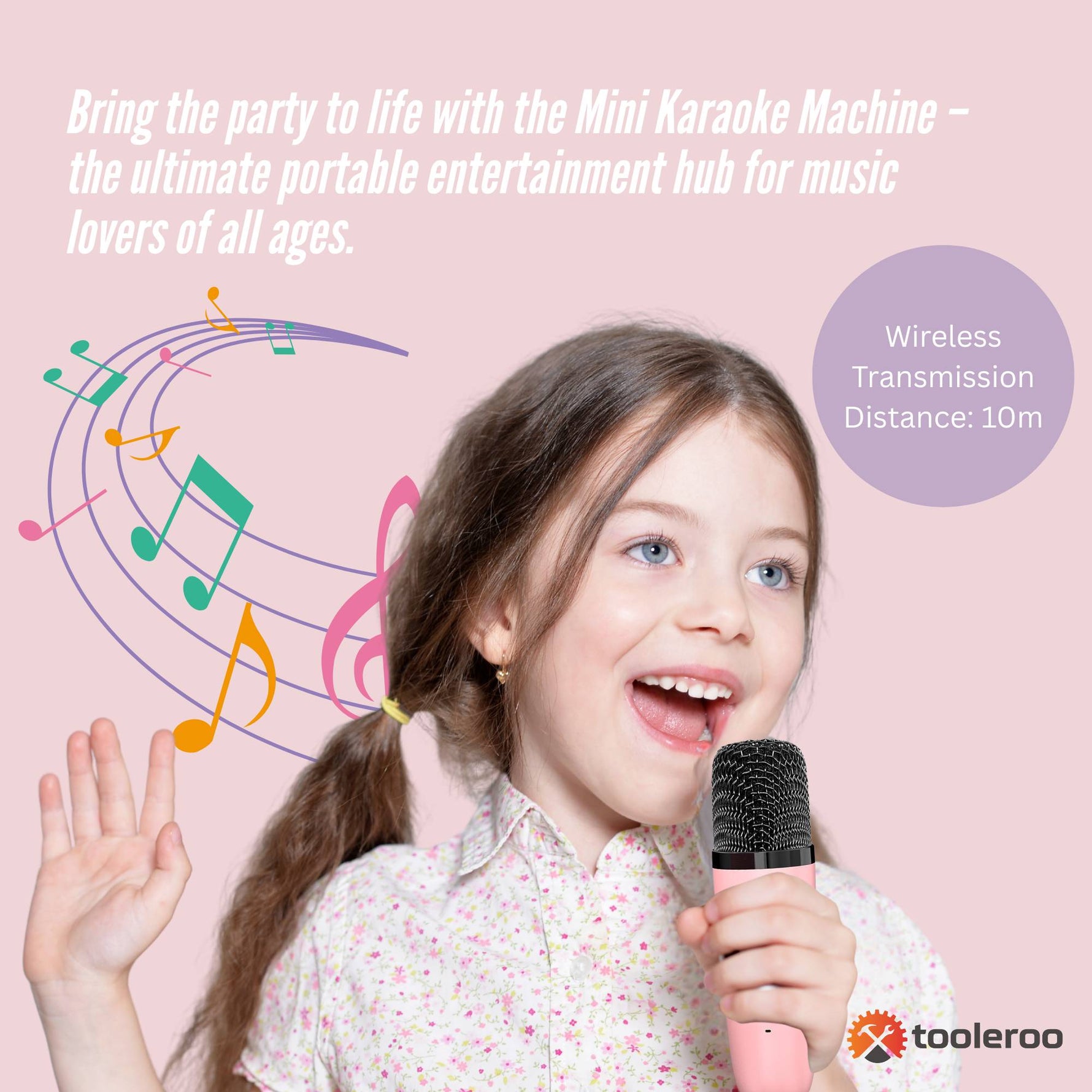 Mini Karaoke Machine and 2x Wireless Microphones Portable Bluetooth Speaker Pink - 9352827082754 Toy Chest Australia 3