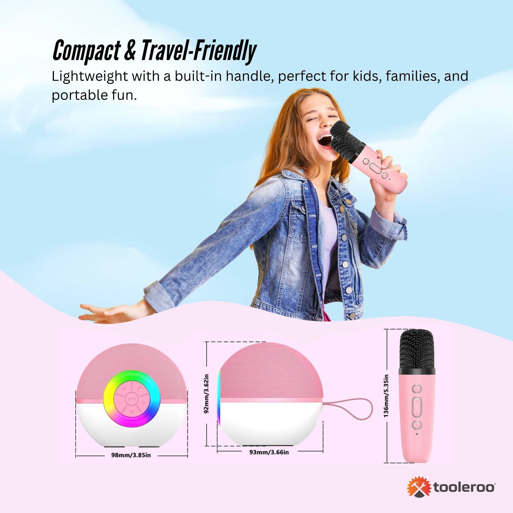 Mini Karaoke Machine and 2x Wireless Microphones Portable Bluetooth Speaker Pink - 9352827082754 Toy Chest Australia 4