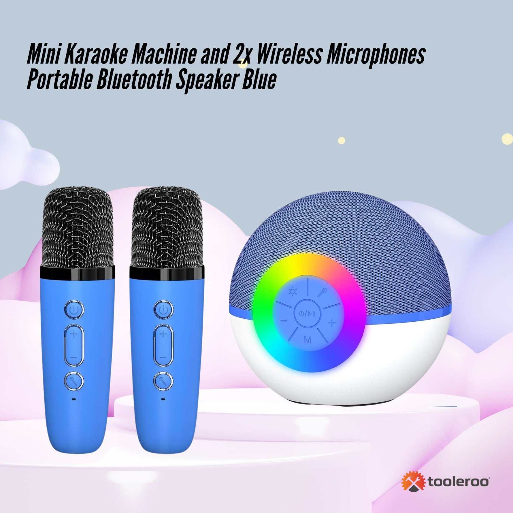 Mini Karaoke Machine and 2x Wireless Microphones Portable Bluetooth Speaker Blue - 9352827082747 Toy Chest Australia 2
