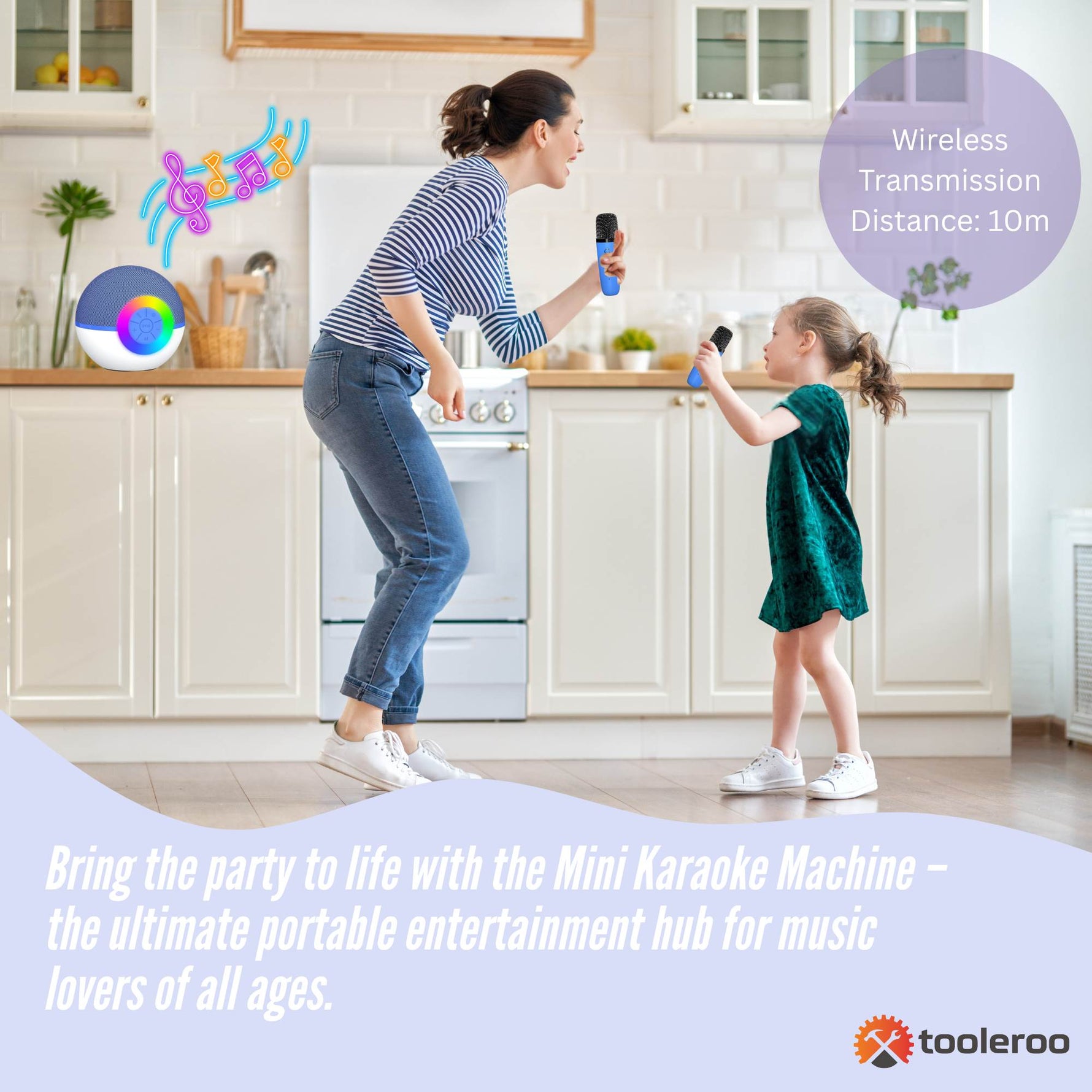 Mini Karaoke Machine and 2x Wireless Microphones Portable Bluetooth Speaker Blue - 9352827082747 Toy Chest Australia 3