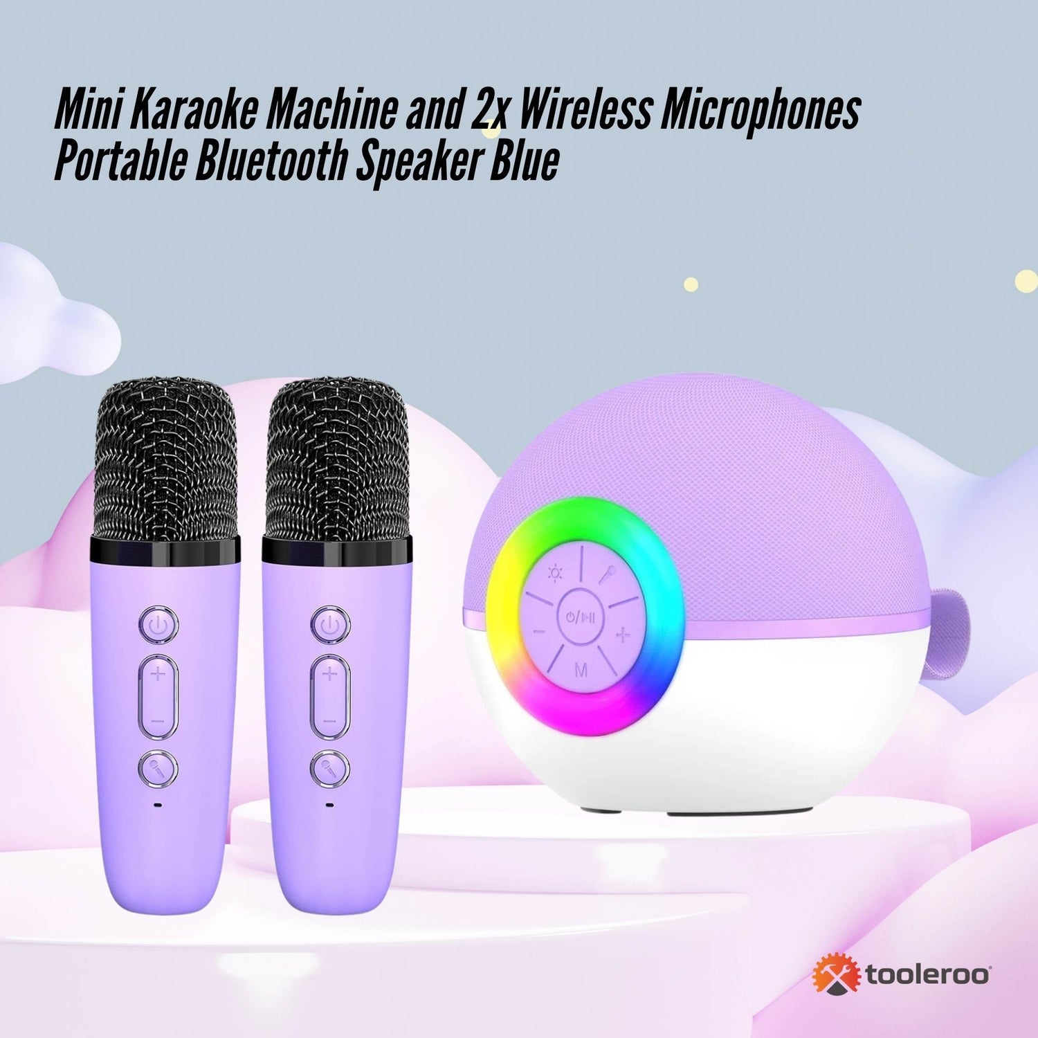 Mini Karaoke Machine - 2x Wireless Microphones Portable Bluetooth Speaker Purple - 9352827082761 Toy Chest Australia 2