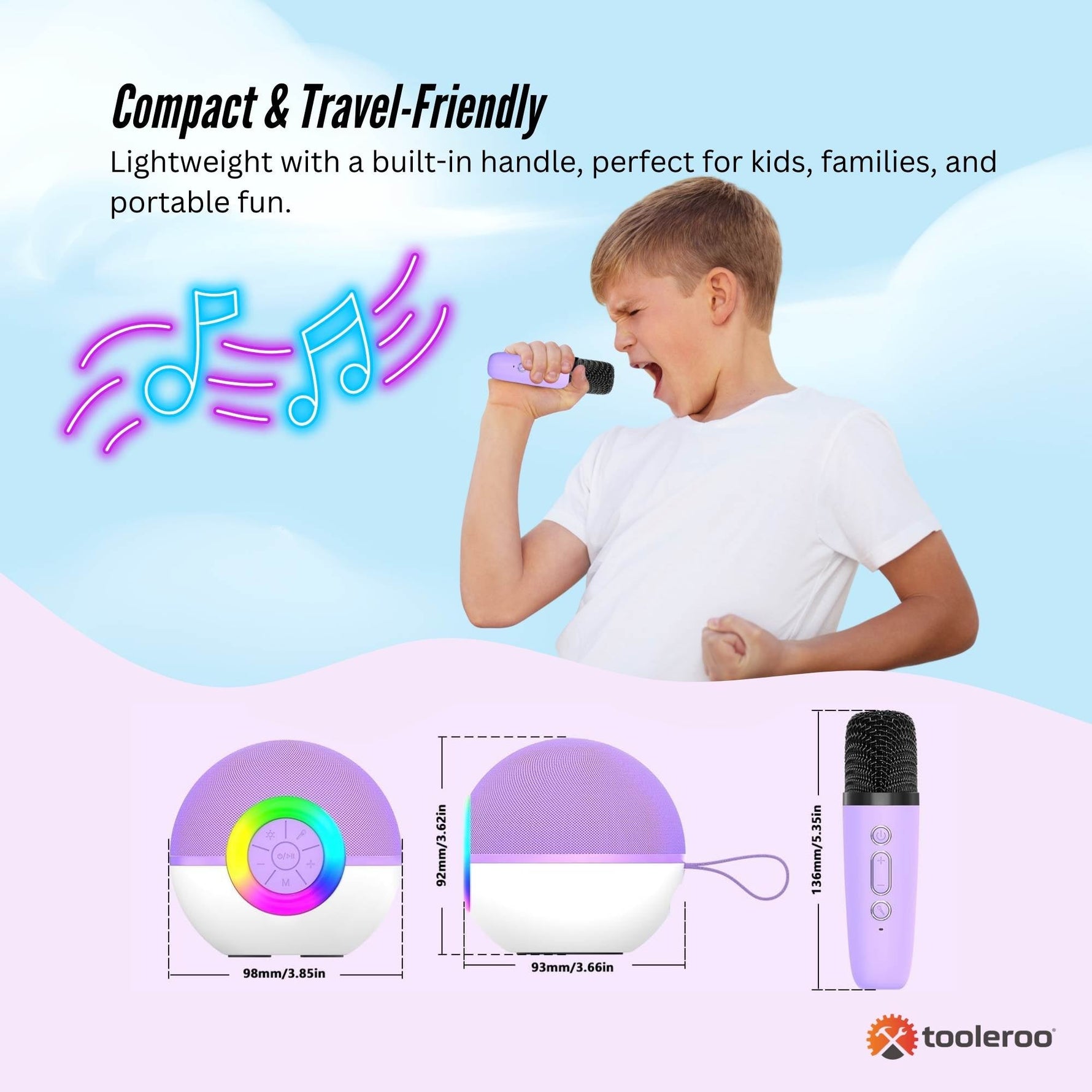 Mini Karaoke Machine - 2x Wireless Microphones Portable Bluetooth Speaker Purple - 9352827082761 Toy Chest Australia 4