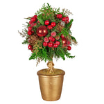 Christabelle 36cm Christmas Tabletop Topiary Tree Pre - Decorated Berries, Baubles & Pine Cones Gold Pot Twisted Stem Festive Decoration