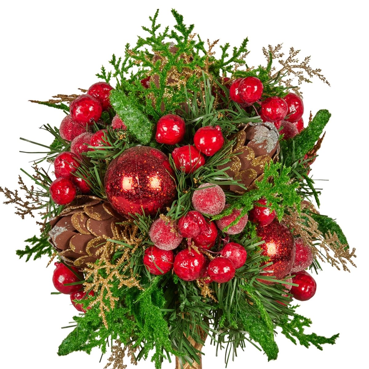 Christabelle 36cm Christmas Tabletop Topiary Tree Pre - Decorated Berries, Baubles & Pine Cones Gold Pot Twisted Stem Festive Decoration
