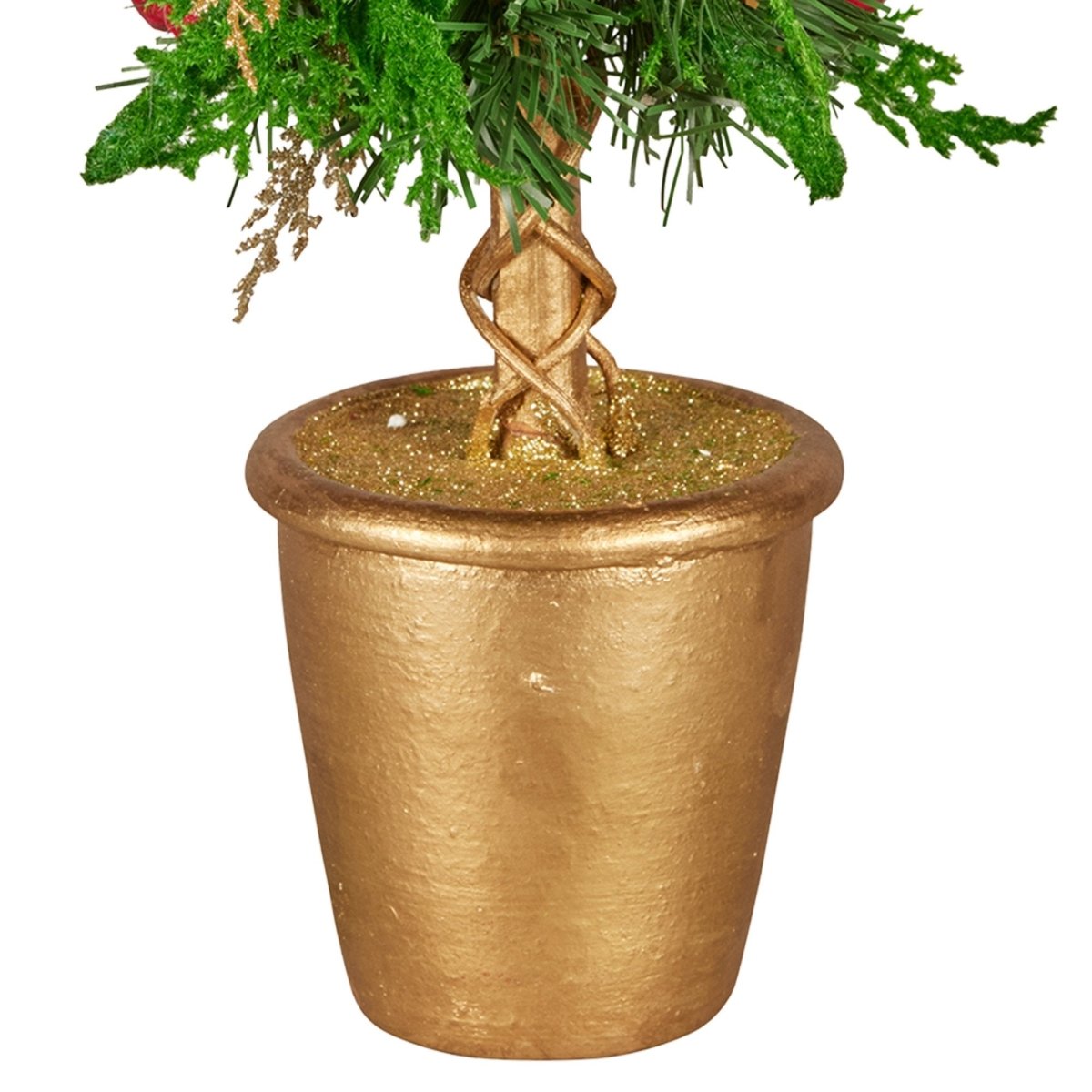 Christabelle 36cm Christmas Tabletop Topiary Tree Pre - Decorated Berries, Baubles & Pine Cones Gold Pot Twisted Stem Festive Decoration