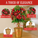 Christabelle 36cm Christmas Tabletop Topiary Tree Pre - Decorated Berries, Baubles & Pine Cones Gold Pot Twisted Stem Festive Decoration