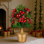 Christabelle 36cm Christmas Tabletop Topiary Tree Pre - Decorated Berries, Baubles & Pine Cones Gold Pot Twisted Stem Festive Decoration