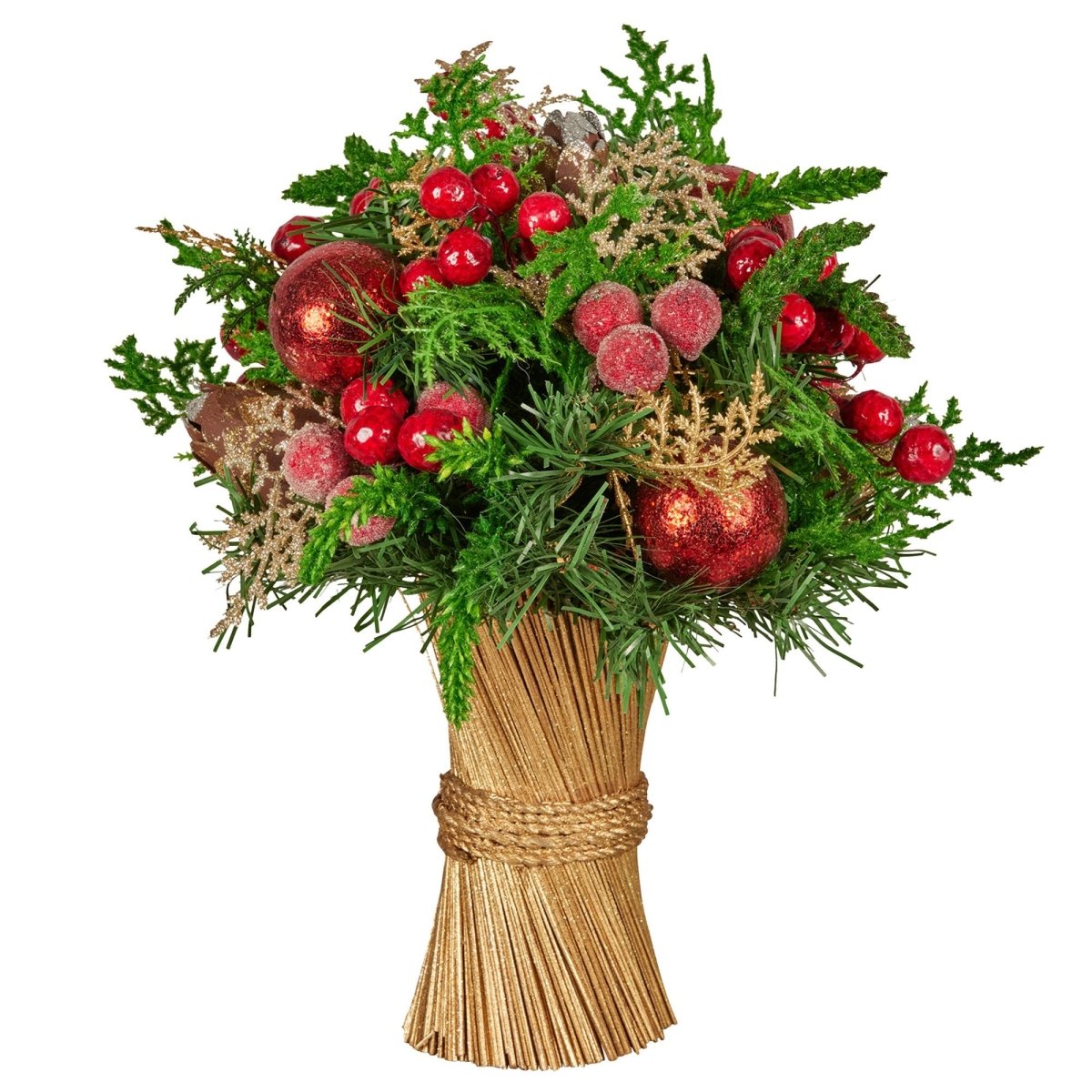 Christabelle 33cm Christmas Bouquet Pre - Decorated Holiday Floral Arrangement with Berries, Baubles & Pine Cones Festive Tabletop Centrepiece Decoration