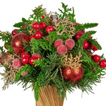 Christabelle 33cm Christmas Bouquet Pre - Decorated Holiday Floral Arrangement with Berries, Baubles & Pine Cones Festive Tabletop Centrepiece Decoration