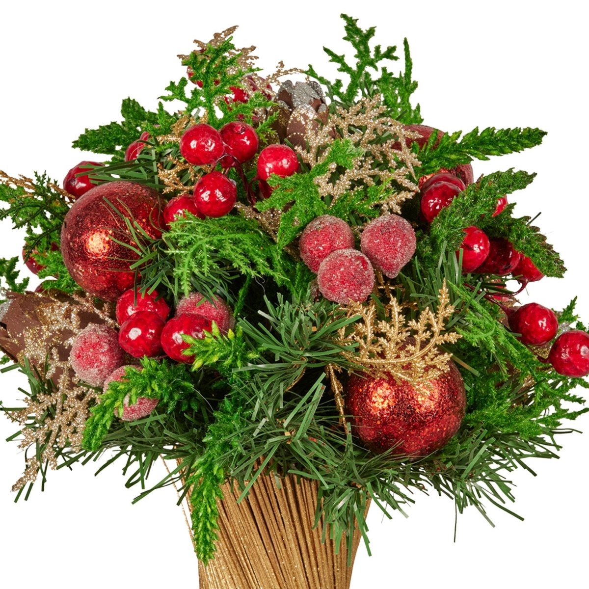 Christabelle 33cm Christmas Bouquet Pre - Decorated Holiday Floral Arrangement with Berries, Baubles & Pine Cones Festive Tabletop Centrepiece Decoration