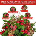 Christabelle 33cm Christmas Bouquet Pre - Decorated Holiday Floral Arrangement with Berries, Baubles & Pine Cones Festive Tabletop Centrepiece Decoration