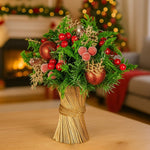 Christabelle 33cm Christmas Bouquet Pre - Decorated Holiday Floral Arrangement with Berries, Baubles & Pine Cones Festive Tabletop Centrepiece Decoration