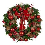 Christabelle 56cm Christmas Wreath Lush Green Holiday Door Wreath with Red Berries, Baubles & Pine Cones Pre - Decorated Festive Wall or Front Door Decoration