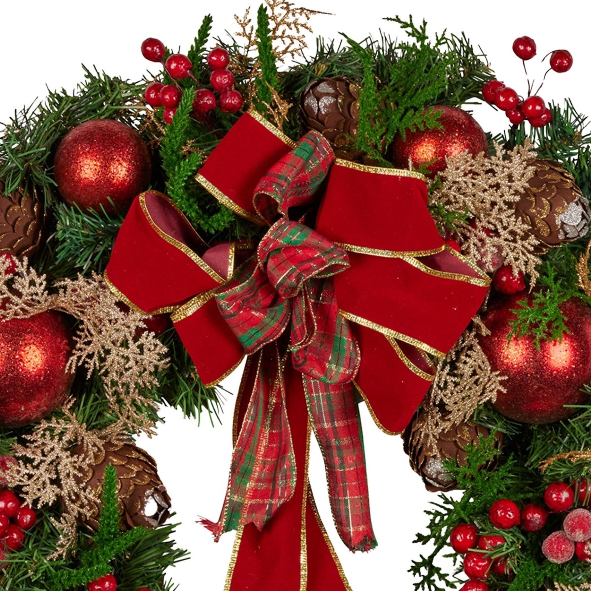 Christabelle 56cm Christmas Wreath Lush Green Holiday Door Wreath with Red Berries, Baubles & Pine Cones Pre - Decorated Festive Wall or Front Door Decoration