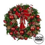 Christabelle 56cm Christmas Wreath Lush Green Holiday Door Wreath with Red Berries, Baubles & Pine Cones Pre - Decorated Festive Wall or Front Door Decoration