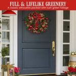Christabelle 56cm Christmas Wreath Lush Green Holiday Door Wreath with Red Berries, Baubles & Pine Cones Pre - Decorated Festive Wall or Front Door Decoration