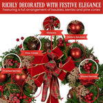 Christabelle 56cm Christmas Wreath Lush Green Holiday Door Wreath with Red Berries, Baubles & Pine Cones Pre - Decorated Festive Wall or Front Door Decoration