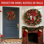 Christabelle 56cm Christmas Wreath Lush Green Holiday Door Wreath with Red Berries, Baubles & Pine Cones Pre - Decorated Festive Wall or Front Door Decoration