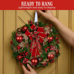 Christabelle 56cm Christmas Wreath Lush Green Holiday Door Wreath with Red Berries, Baubles & Pine Cones Pre - Decorated Festive Wall or Front Door Decoration