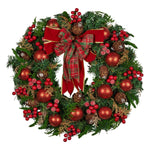 Christabelle 71cm Christmas Wreath Lush Green Holiday Door Wreath with Red Berries, Baubles & Pine Cones Pre - Decorated Festive Wall or Front Door Decoration