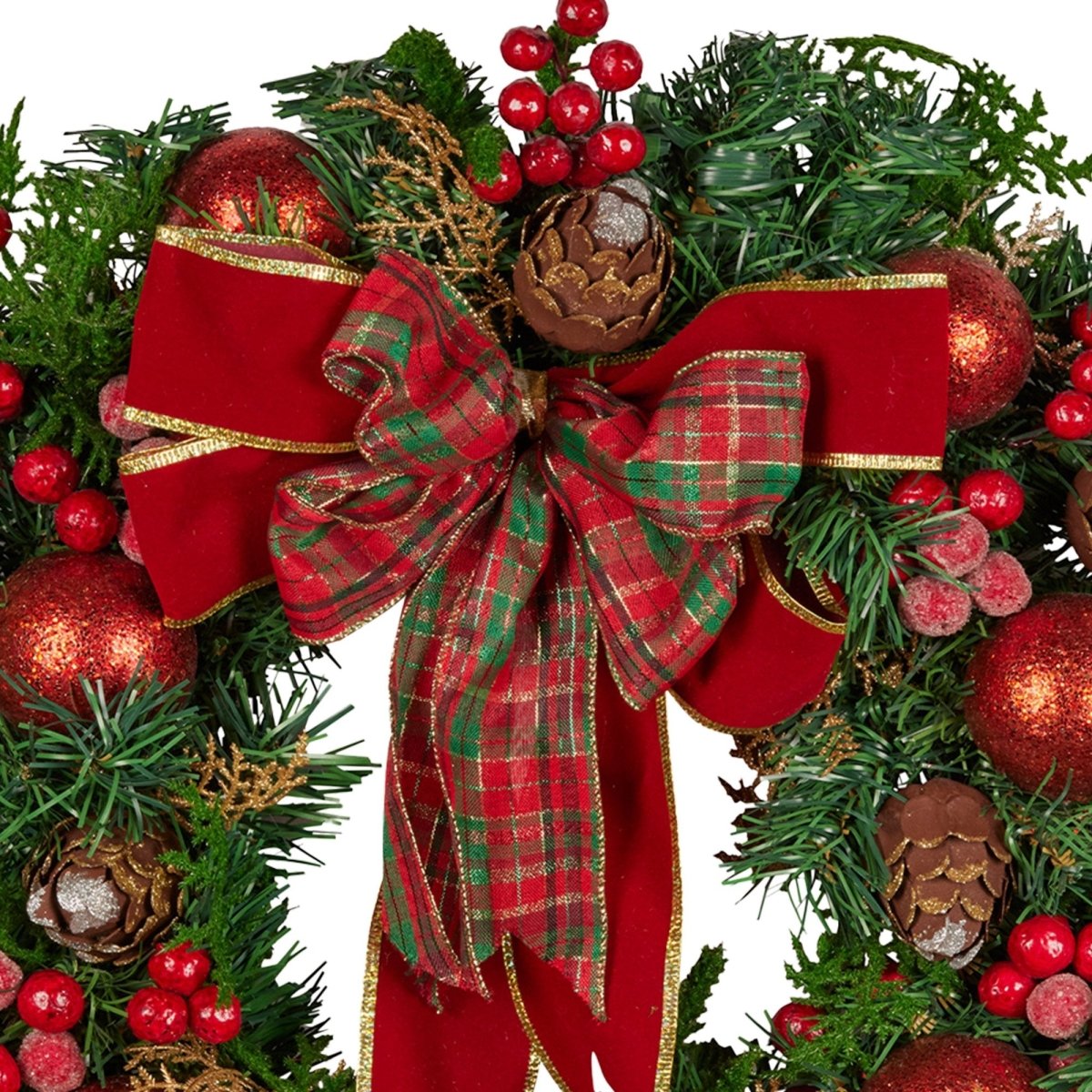 Christabelle 71cm Christmas Wreath Lush Green Holiday Door Wreath with Red Berries, Baubles & Pine Cones Pre - Decorated Festive Wall or Front Door Decoration