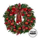 Christabelle 71cm Christmas Wreath Lush Green Holiday Door Wreath with Red Berries, Baubles & Pine Cones Pre - Decorated Festive Wall or Front Door Decoration