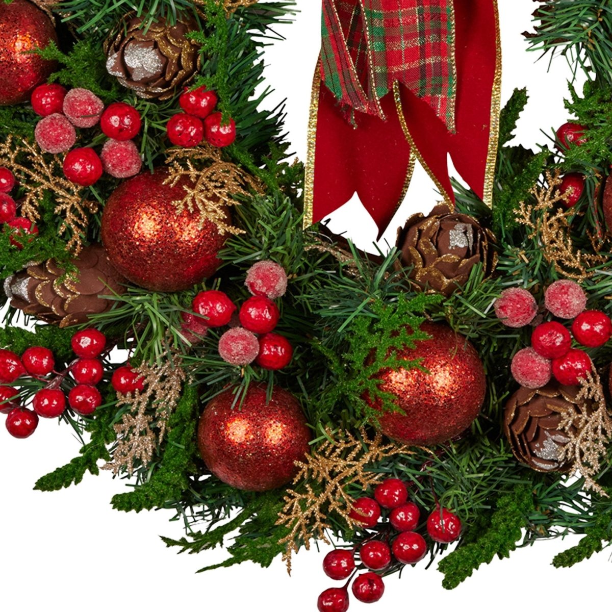 Christabelle 71cm Christmas Wreath Lush Green Holiday Door Wreath with Red Berries, Baubles & Pine Cones Pre - Decorated Festive Wall or Front Door Decoration