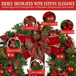 Christabelle 71cm Christmas Wreath Lush Green Holiday Door Wreath with Red Berries, Baubles & Pine Cones Pre - Decorated Festive Wall or Front Door Decoration