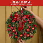 Christabelle 71cm Christmas Wreath Lush Green Holiday Door Wreath with Red Berries, Baubles & Pine Cones Pre - Decorated Festive Wall or Front Door Decoration