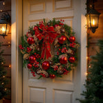 Christabelle 71cm Christmas Wreath Lush Green Holiday Door Wreath with Red Berries, Baubles & Pine Cones Pre - Decorated Festive Wall or Front Door Decoration