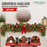 Christabelle 185cm Christmas Garland Lush Green Holiday Garland with Red Berries, Baubles & Pine Cones Pre - Decorated Festive Shelf or Banister Decoration