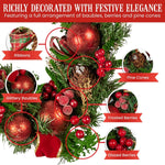 Christabelle 185cm Christmas Garland Lush Green Holiday Garland with Red Berries, Baubles & Pine Cones Pre - Decorated Festive Shelf or Banister Decoration