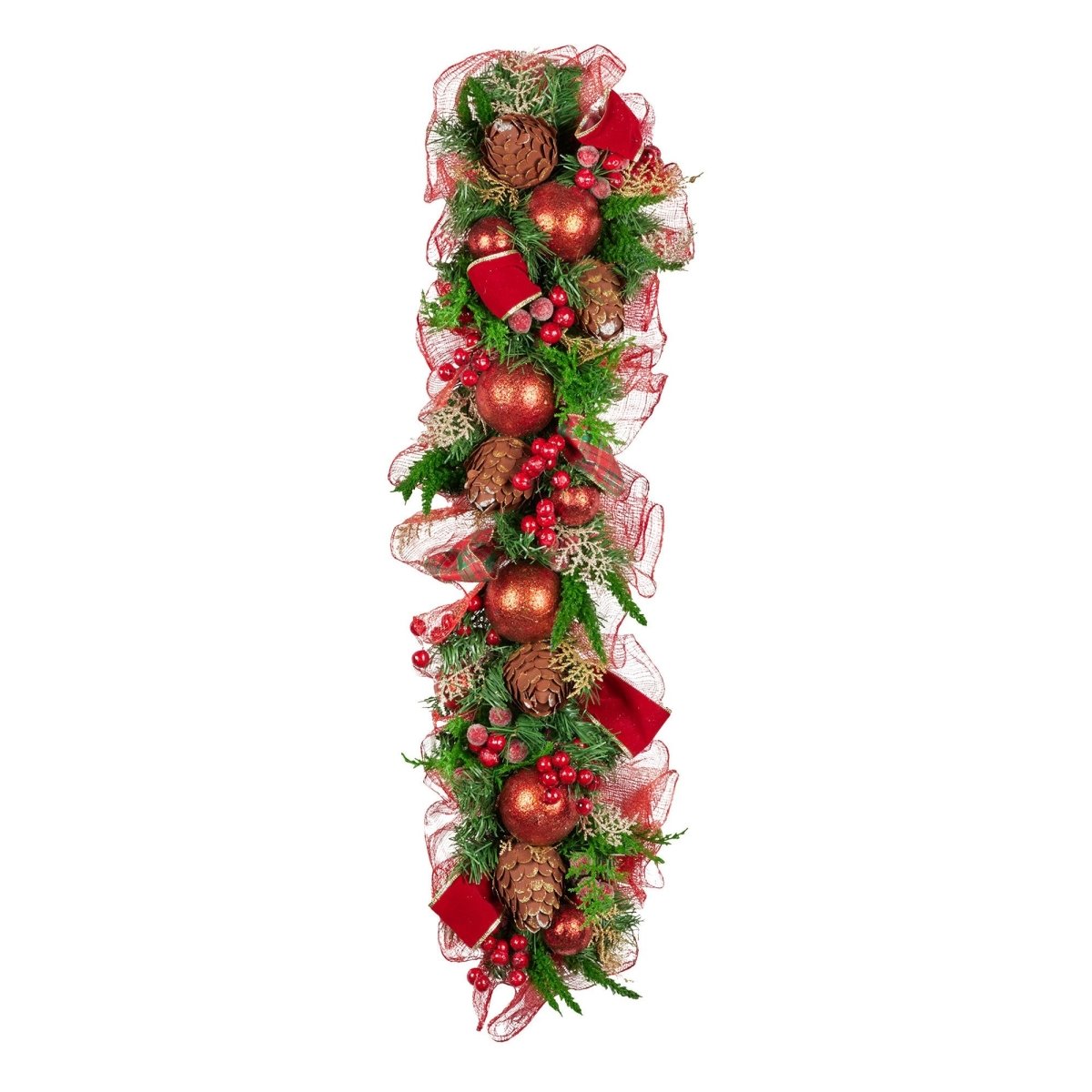 Christabelle 100cm Christmas Garland Lush Green Holiday Garland w/ Red Berries, Baubles & Pine Cones Pre - Decorated Festive Shelf or Banister Decoration