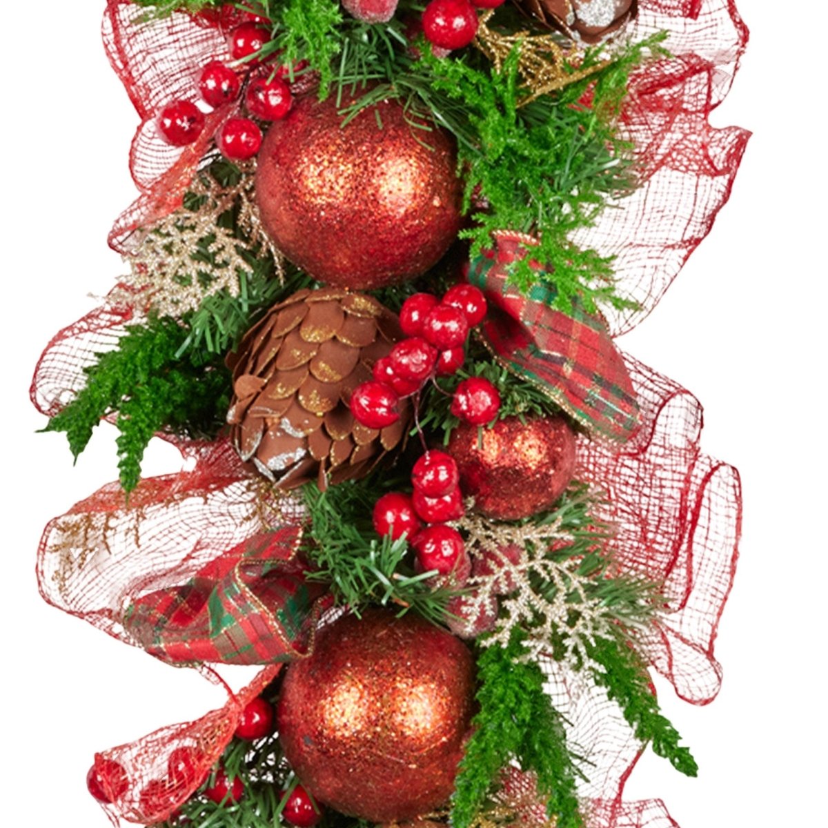 Christabelle 100cm Christmas Garland Lush Green Holiday Garland w/ Red Berries, Baubles & Pine Cones Pre - Decorated Festive Shelf or Banister Decoration