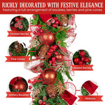 Christabelle 100cm Christmas Garland Lush Green Holiday Garland w/ Red Berries, Baubles & Pine Cones Pre - Decorated Festive Shelf or Banister Decoration