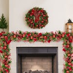 Christabelle 100cm Christmas Garland Lush Green Holiday Garland w/ Red Berries, Baubles & Pine Cones Pre - Decorated Festive Shelf or Banister Decoration