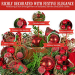 Christabelle 26cm Christmas Centrepiece Lush Green Holiday Display w/Red Berries & Hurricane Candle Holder Pre - decorated for Dining Table Console