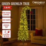 Christabelle 7.5ft Christmas Gremlin Tree Curved Top Red Bauble Built - in Green White LED Lights Control Base & Cord