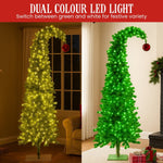 Christabelle 7.5ft Christmas Gremlin Tree Curved Top Red Bauble Built - in Green White LED Lights Control Base & Cord