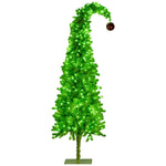 Christabelle 7.5ft Christmas Gremlin Tree Curved Top Red Bauble Built - in Green White LED Lights Control Base & Cord